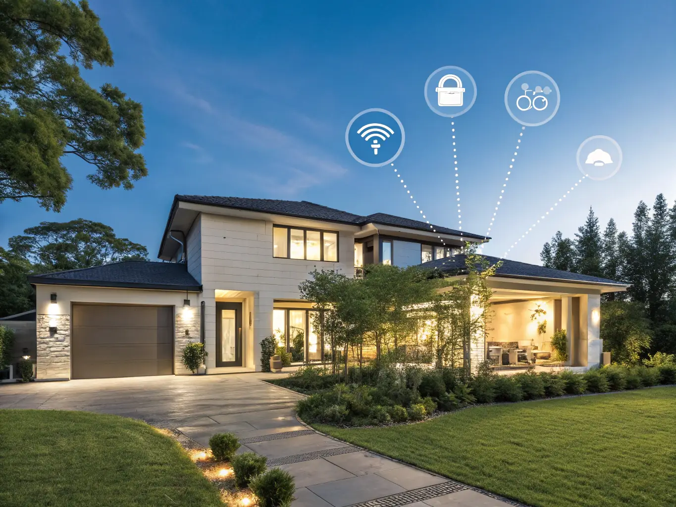 A residential complex featuring smart home automation, including automated lighting, security systems, and climate control, demonstrating enhanced energy savings and resident comfort.