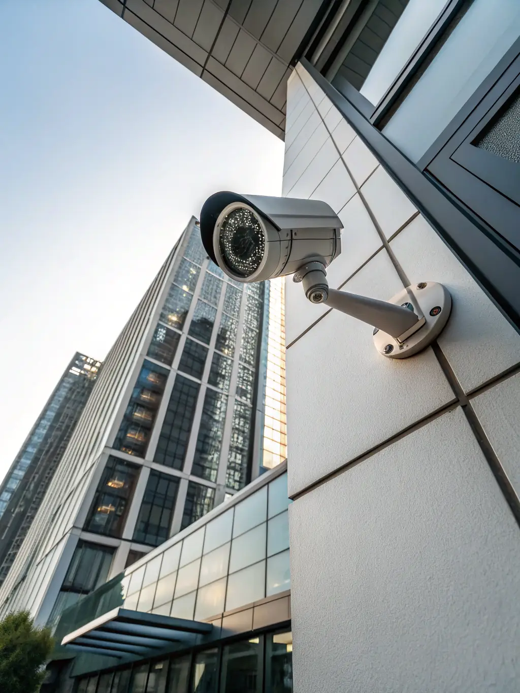 A security camera feed integrated with AI-powered analytics, detecting anomalies and unauthorized access, showcasing ASH sp. z.o.o.'s security solutions.